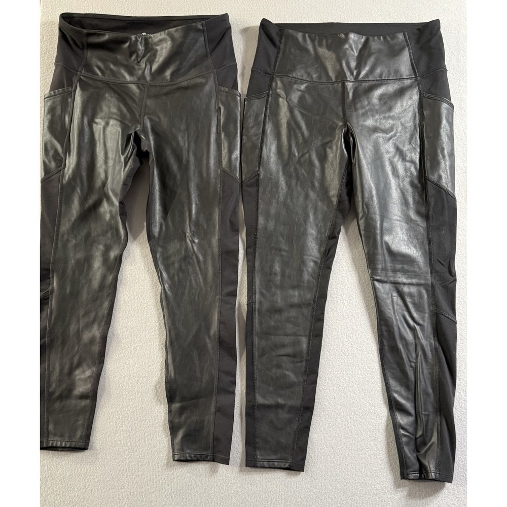 Athleta Gleam Chaturanga To Town Leggings Faux Leather M Petite Bundle of Two